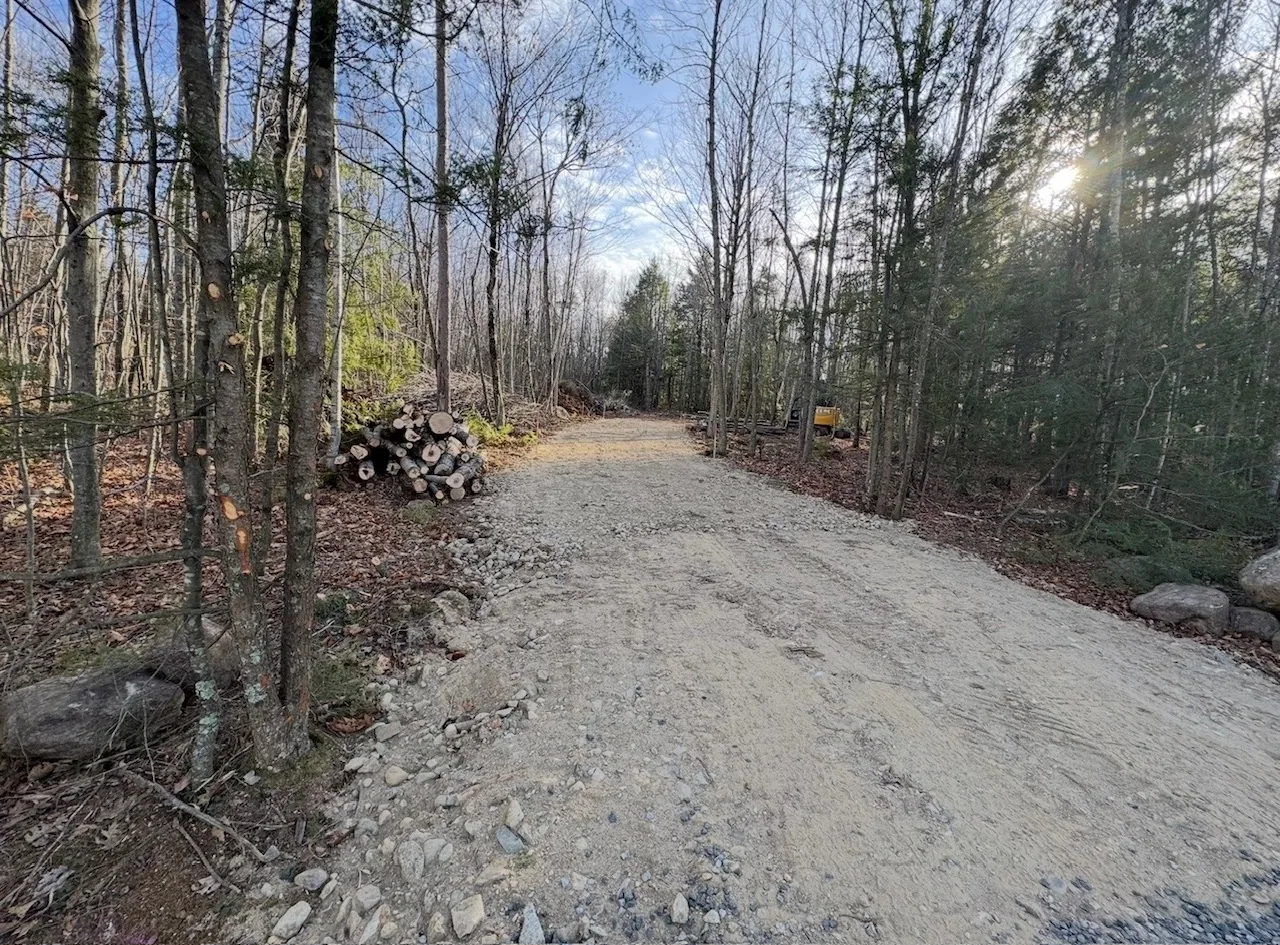 Gravel road built in through the woods
