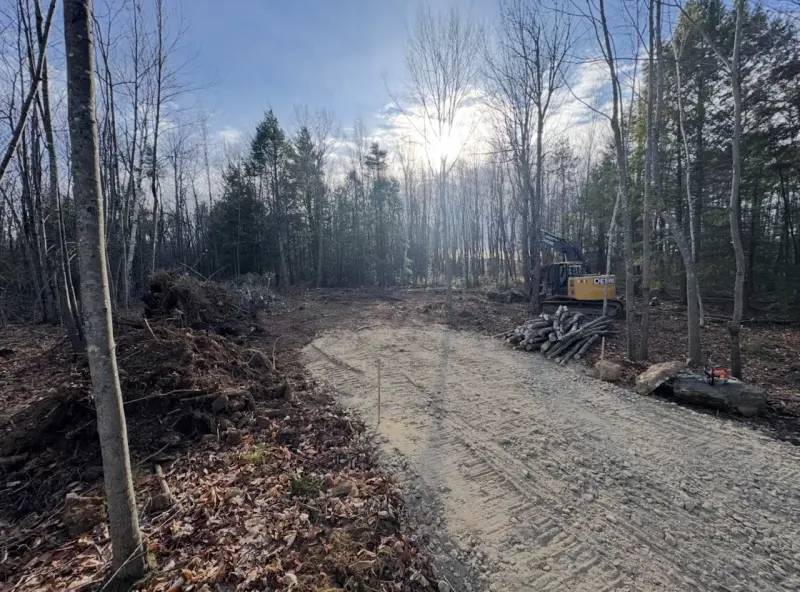 New gravel road cut and based through the trees