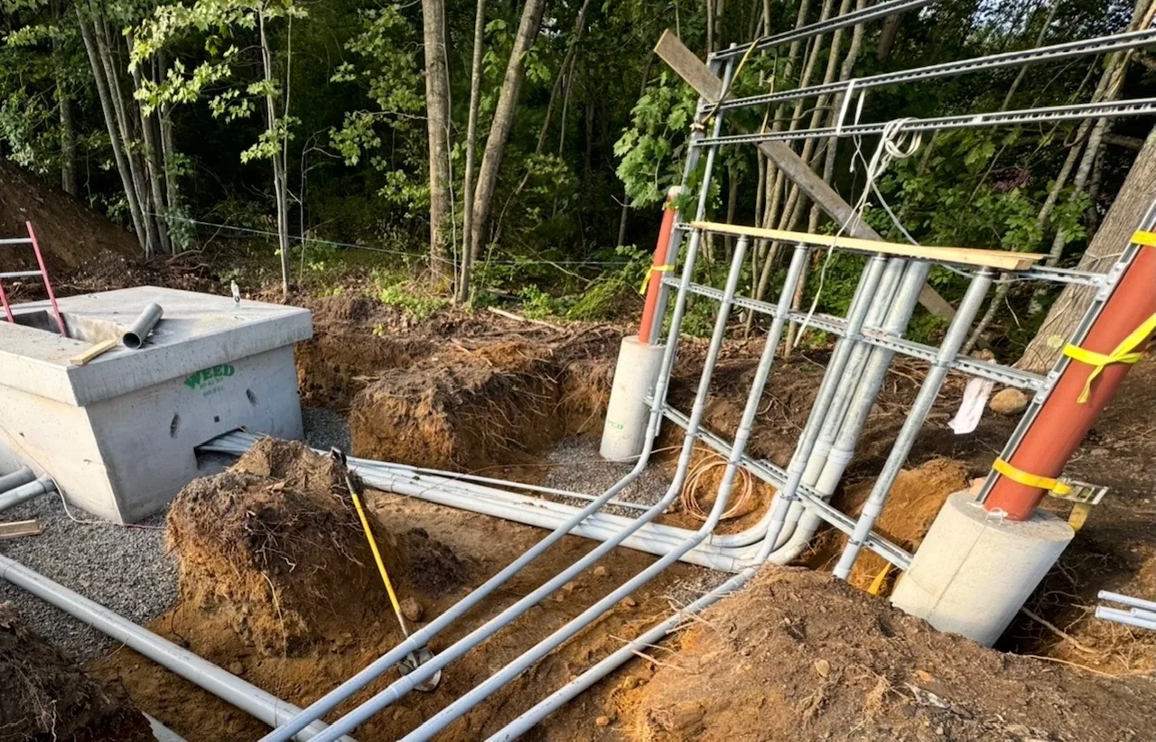 Underground power: conduit bank from the pull box to the pole riser